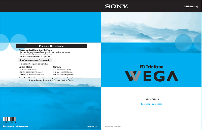 Página 1 del manual Manual de usuario Sony KD-34XBR970