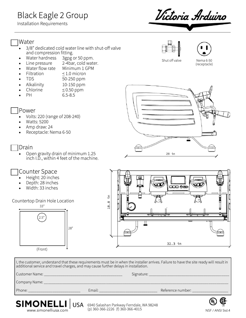 Page 1 de la notice Fiche technique Victoria Arduino Black Eagle