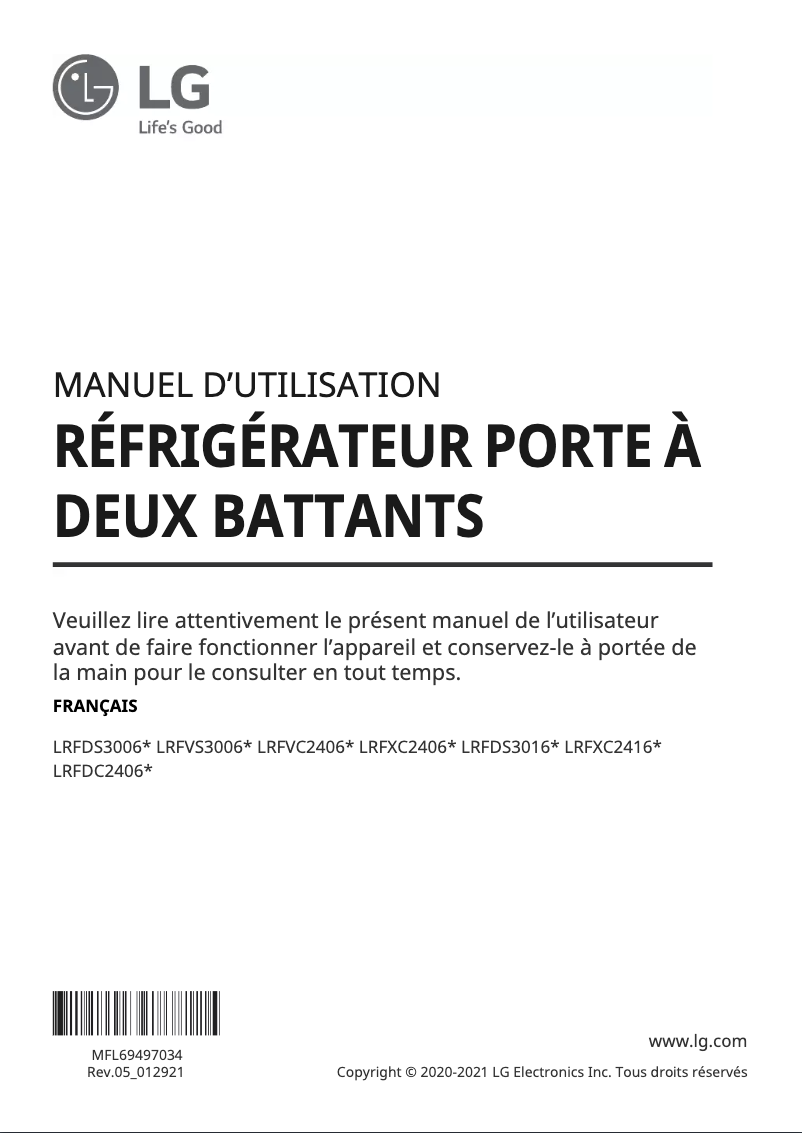 Page 1 de la notice Manuel utilisateur LG LRFDS3016M