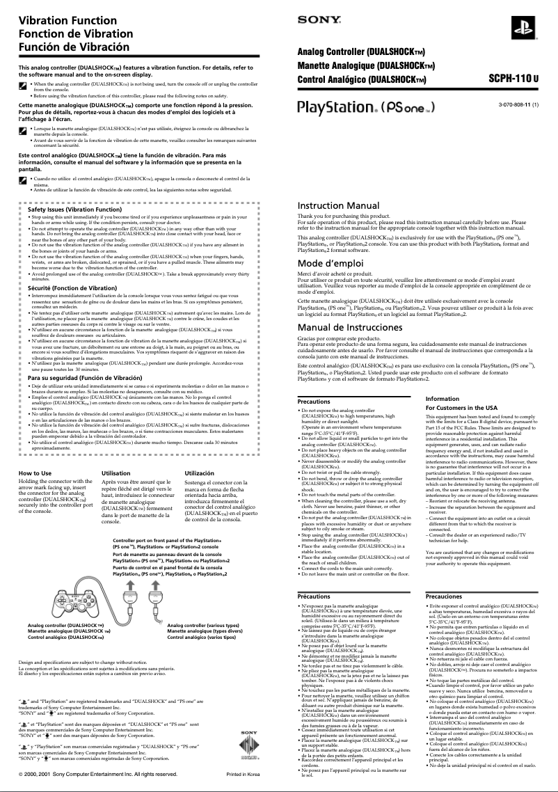 Page 1 of the manual User Manual Sony PlayStation Analog Controller DualShock SCPH-110U