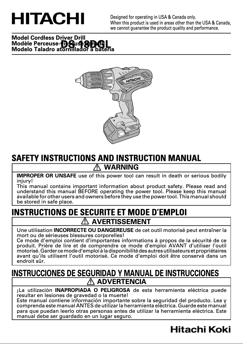 Page 1 de la notice Manuel utilisateur Metabo DS 18DGL