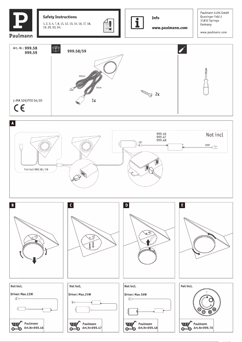 Page 1 de la notice Manuel utilisateur Paulmann 999.58