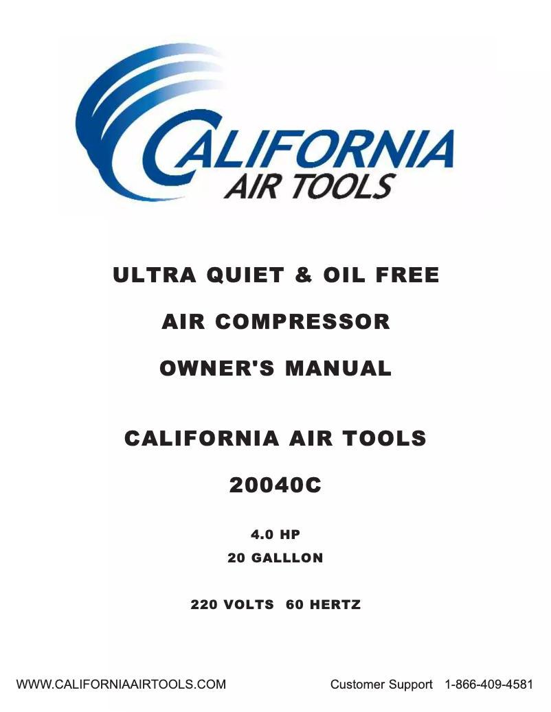 Page 1 de la notice Manuel utilisateur California Air Tools 20040C