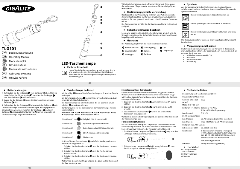 Image de la première page du manuel de l'appareil TLG 101
