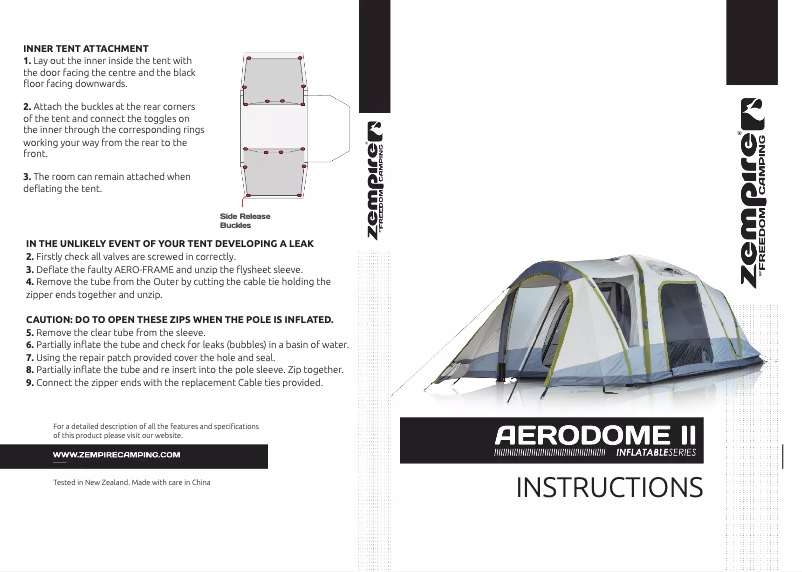 Page n°1 - Manuel utilisateur Zempire Aerodome II