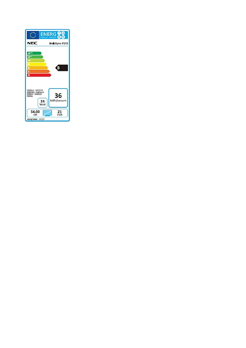 Page n°1 - Label énergétique NEC MultiSync P212