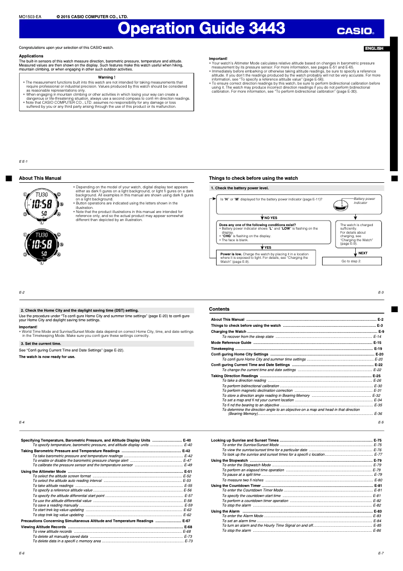 Page n°1 - Manuel utilisateur Casio Pro Trek PRG-330-1ER