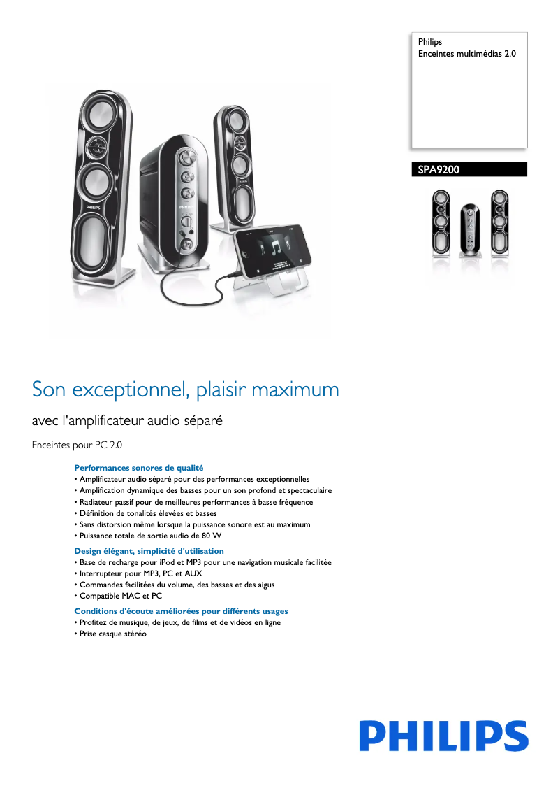 Page n°1 - Fiche technique Philips SPA9200