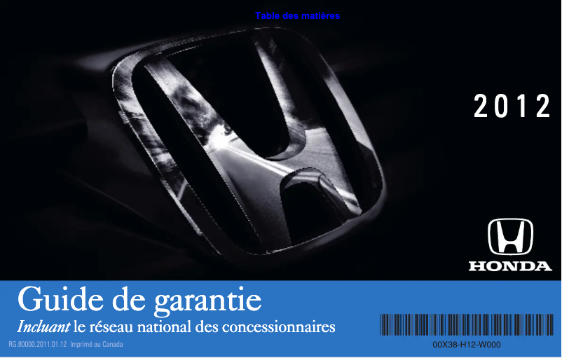 Page 1 de la notice Manuel d'utilisation et d'entretien Honda Accord (2012)