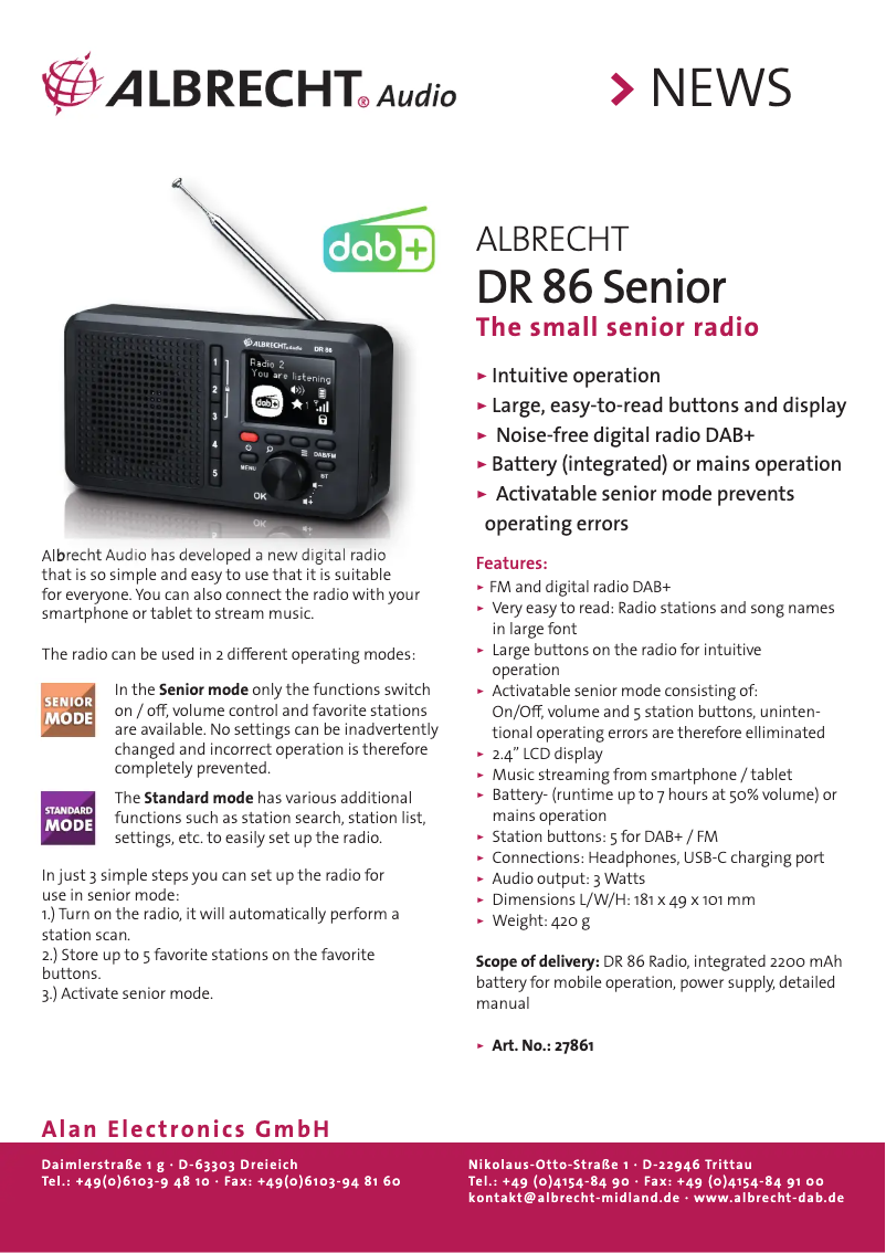 Image de la première page du manuel de l'appareil DR 86