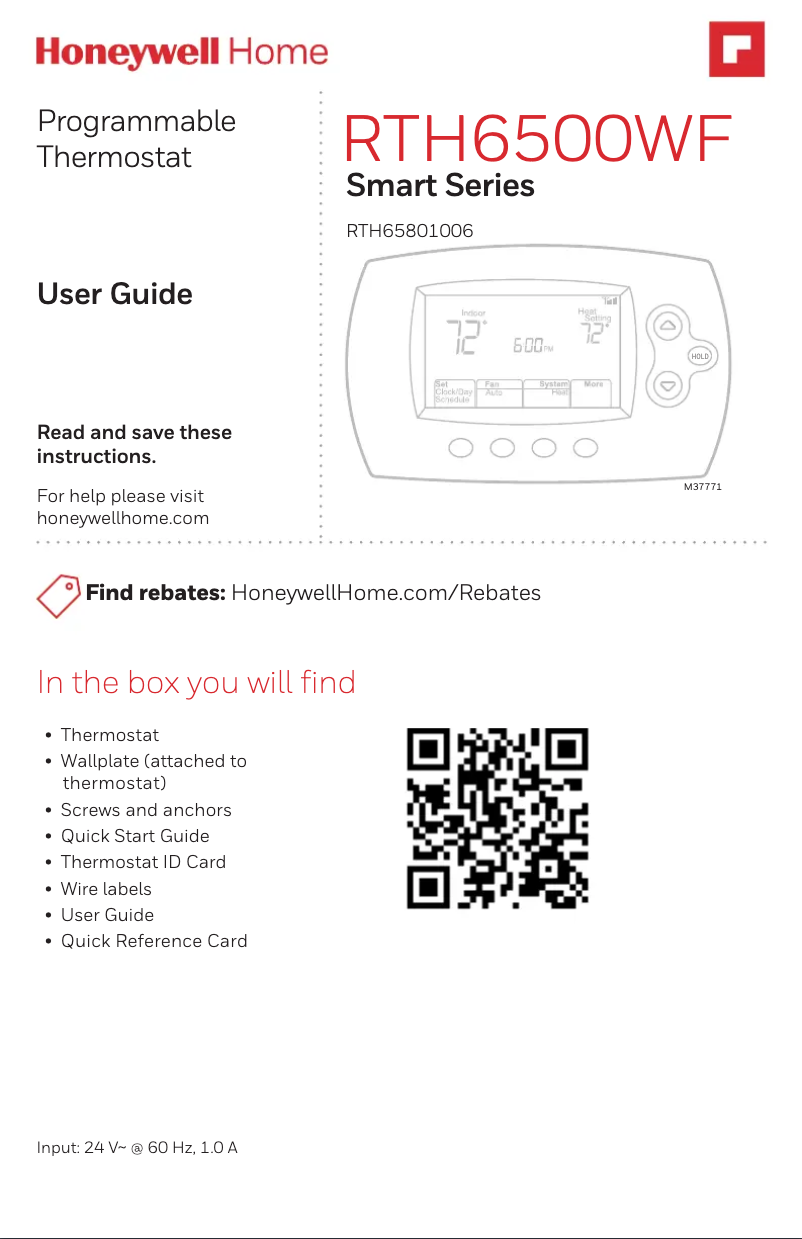 Page n°1 - Manuel utilisateur Honeywell RTH6580WF1001/U1