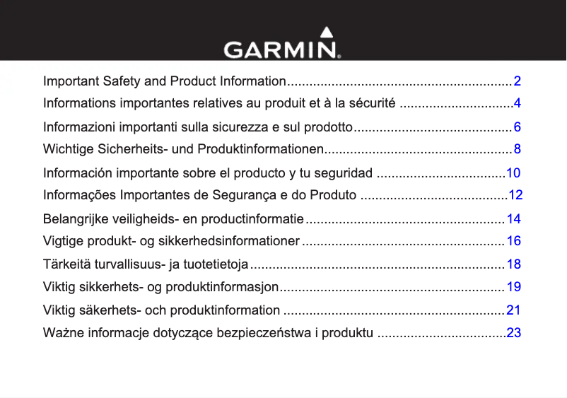 Page n°1 - Instructions de sécurité Garmin Nüvi 3490