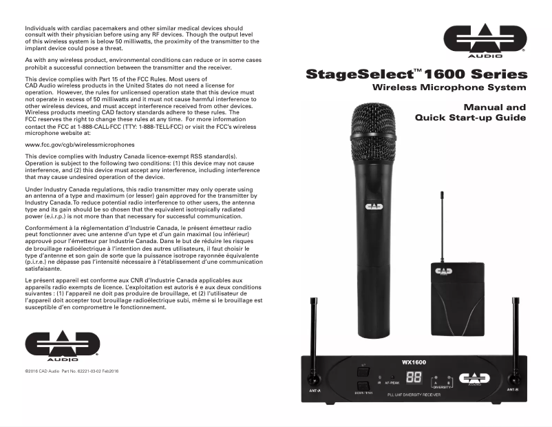 Page n°1 - Manuel utilisateur CAD Audio WX1600