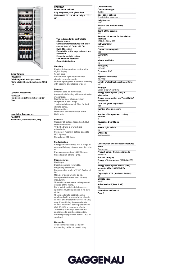 Page 1 de la notice Manuel utilisateur Gaggenau RW282261