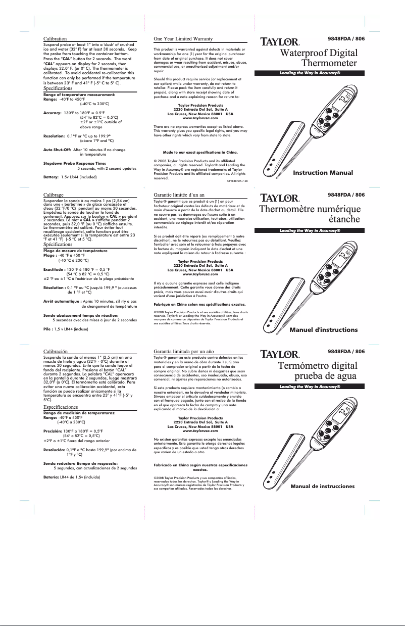 Page n°1 - Manuel utilisateur Taylor 9848E