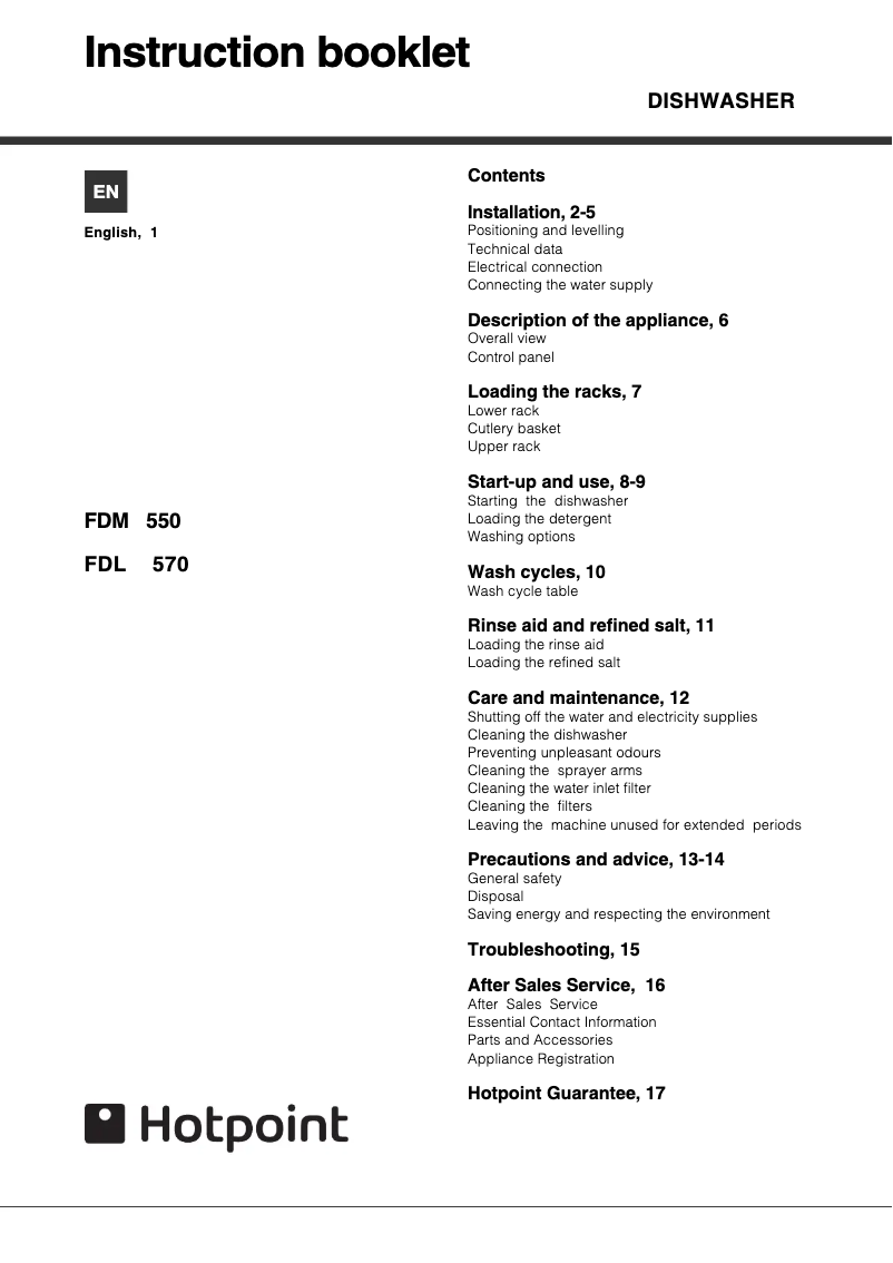 Page 1 de la notice Manuel utilisateur Hotpoint FDL570G