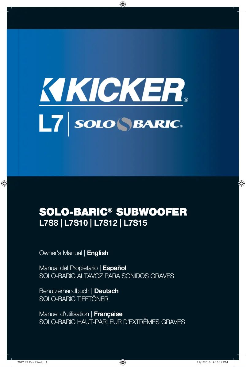 Page 1 de la notice Manuel utilisateur Kicker L7 Solo-Baric L7S102