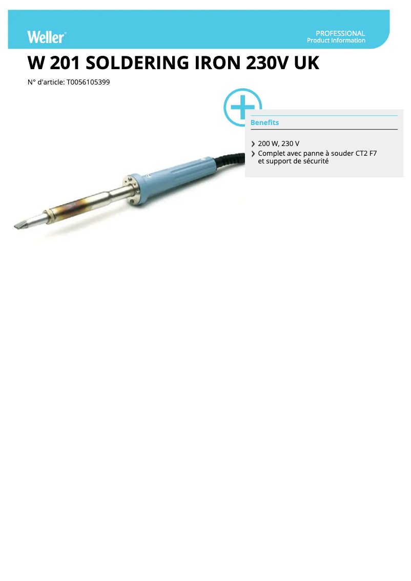 Page 1 de la notice Fiche technique Weller W 201