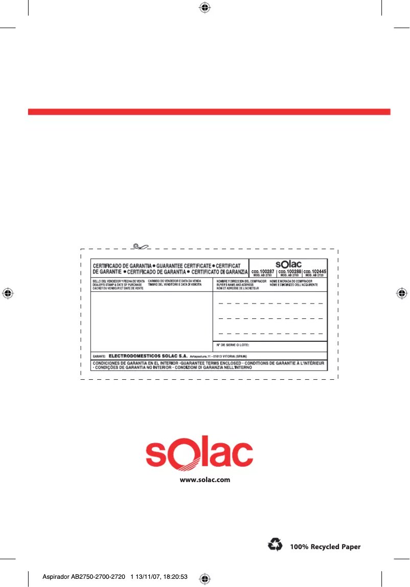 Page 1 de la notice Manuel utilisateur Solac AB2750