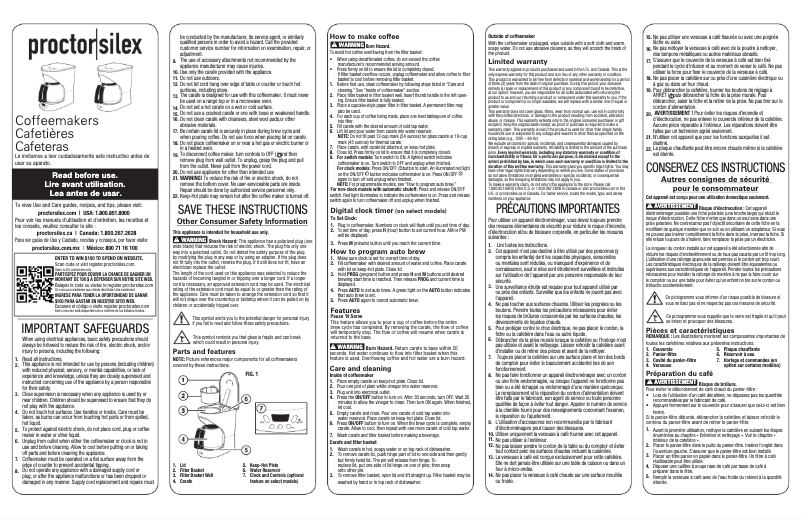 Page n°1 - Manuel utilisateur Proctor Silex 43501