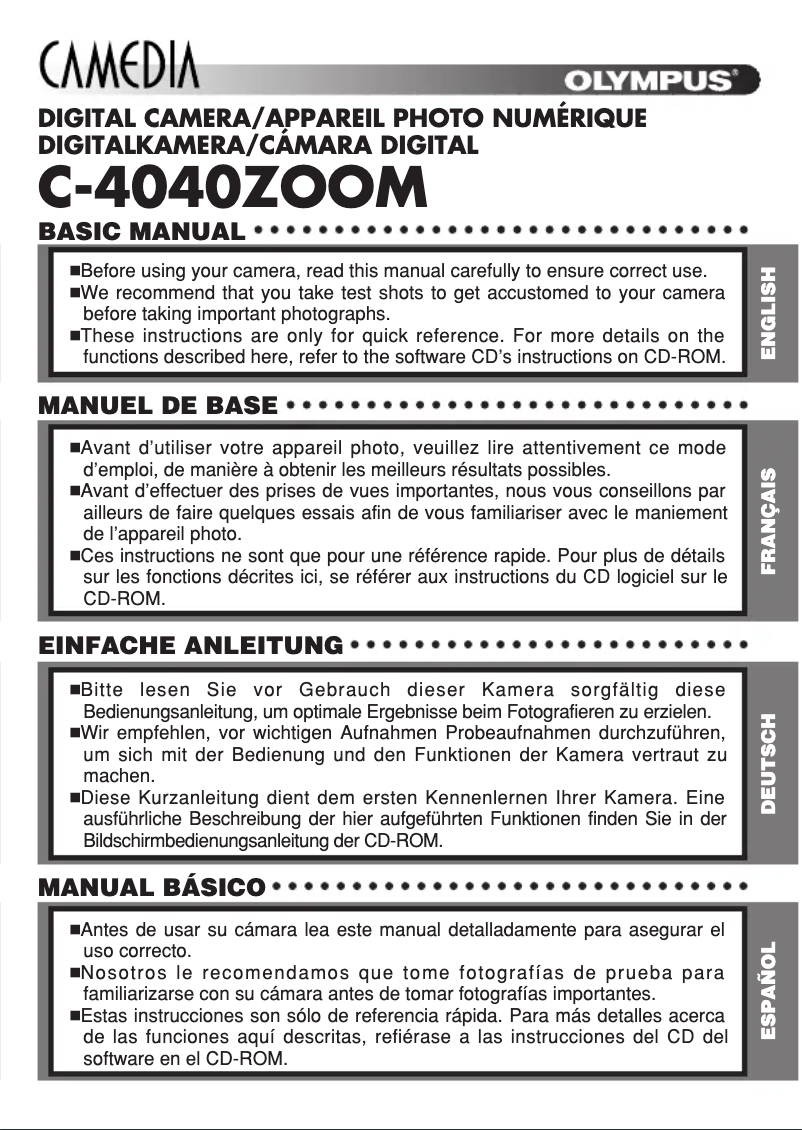 Imagen de la primera página del manual del dispositivo Camedia C-70 Zoom