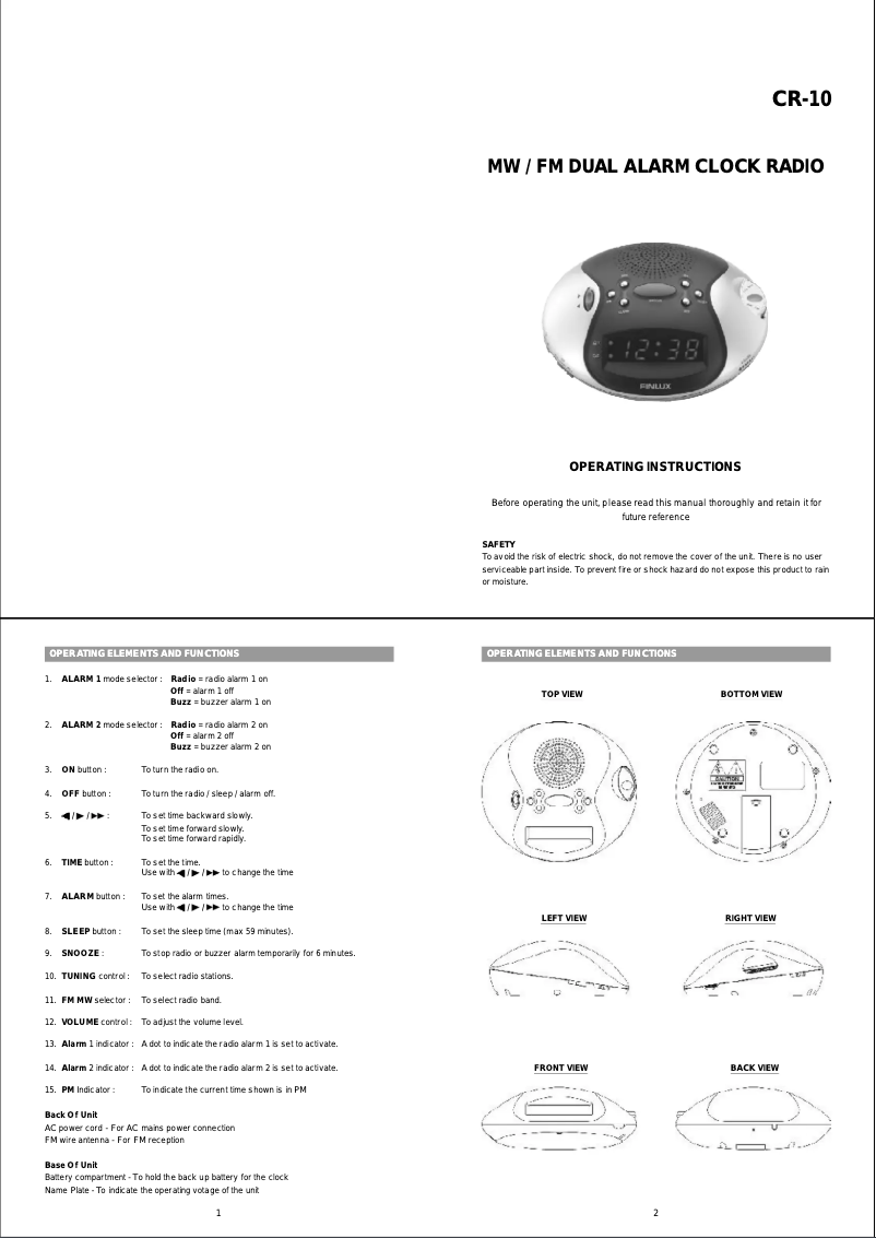 Page n°1 - Manuel utilisateur Finlux CR-10
