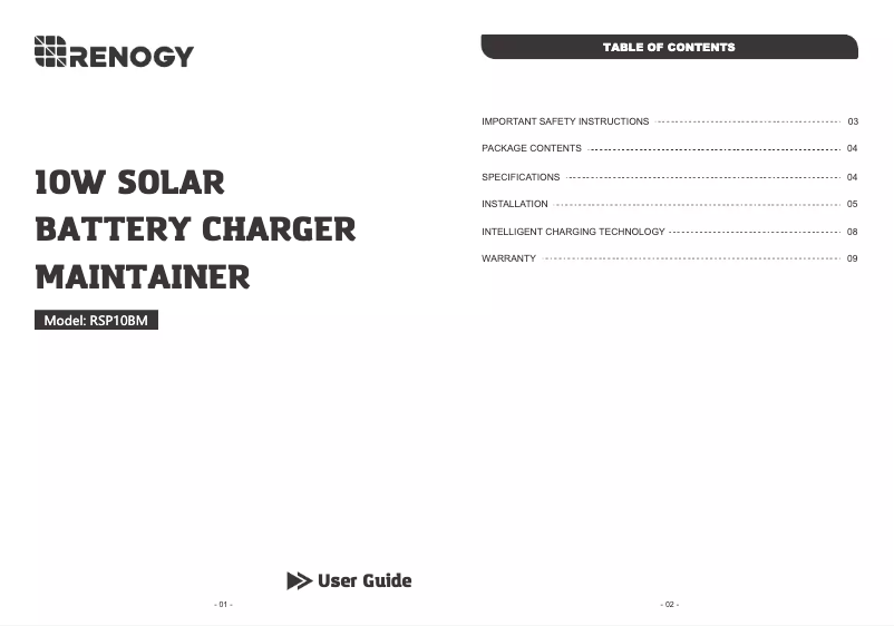 Page 1 de la notice Manuel utilisateur Renogy RSP10BM