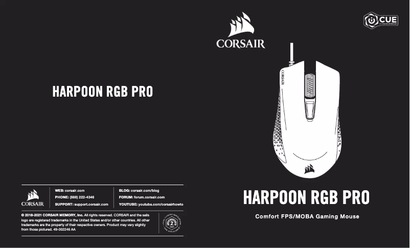 Page 1 de la notice Guide de démarrage rapide Corsair Harpoon RGB Pro