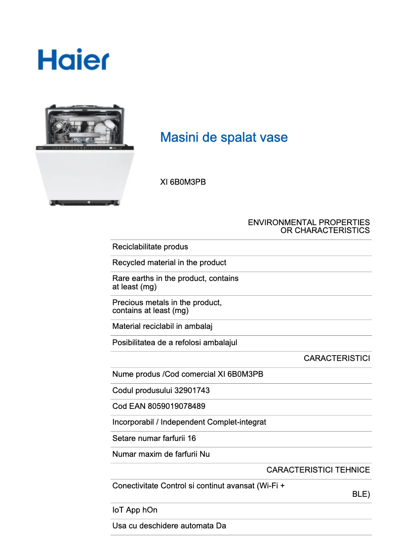Page n°1 - Label énergétique Haier XI 6B0M3PB