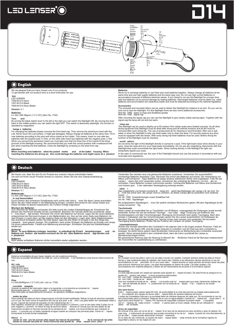 Page 1 de la notice Manuel utilisateur Ledlenser D14