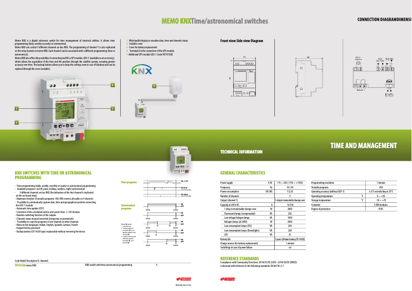 Page 1 de la notice Fiche technique Vemer memo KNX