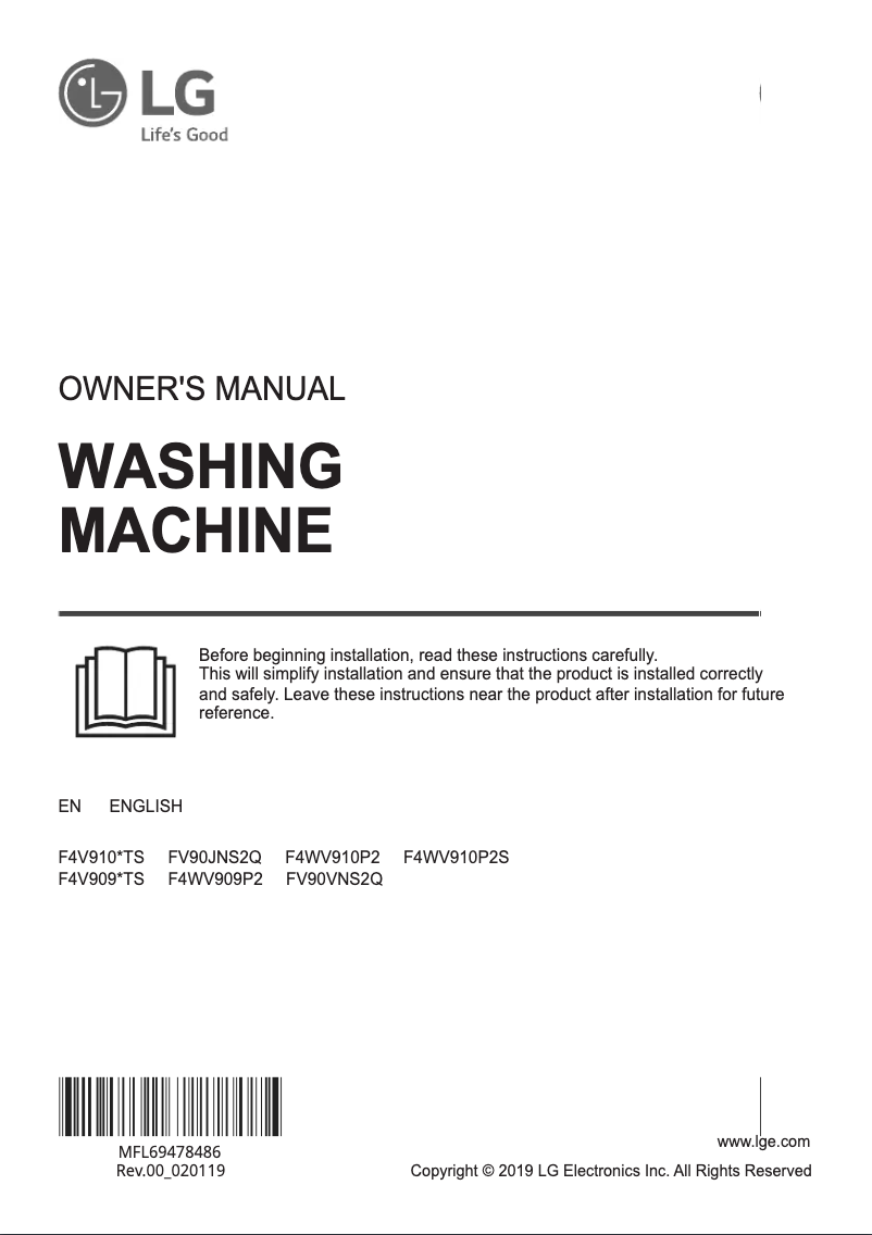 Page 1 de la notice Manuel utilisateur LG F4V909WTS