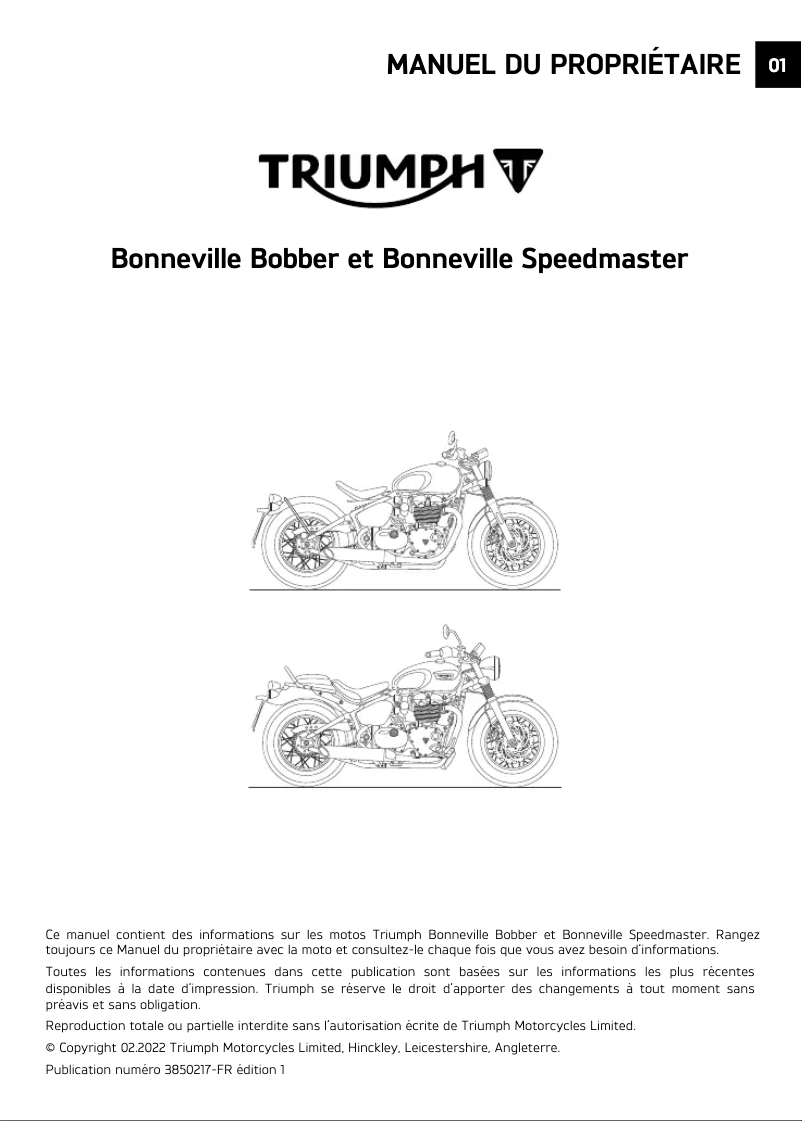 Image de la première page du manuel de l'appareil Bonneville Bobber (2024)