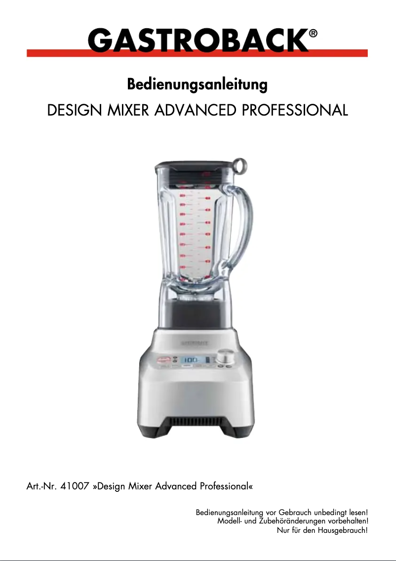 Page 1 de la notice Manuel utilisateur Gastroback Design Advanced Professional 41007