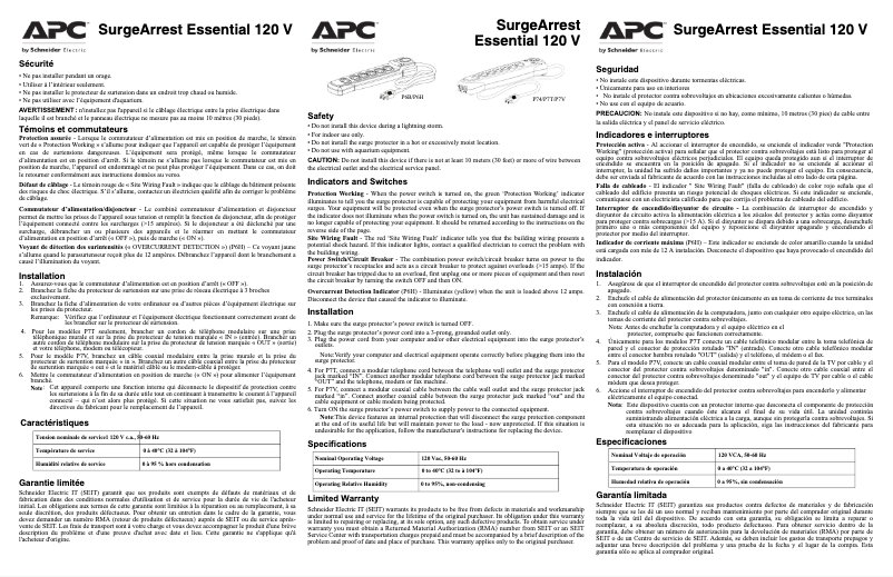 Page n°1 - Manuel utilisateur APC SurgeArrest Essential P6B