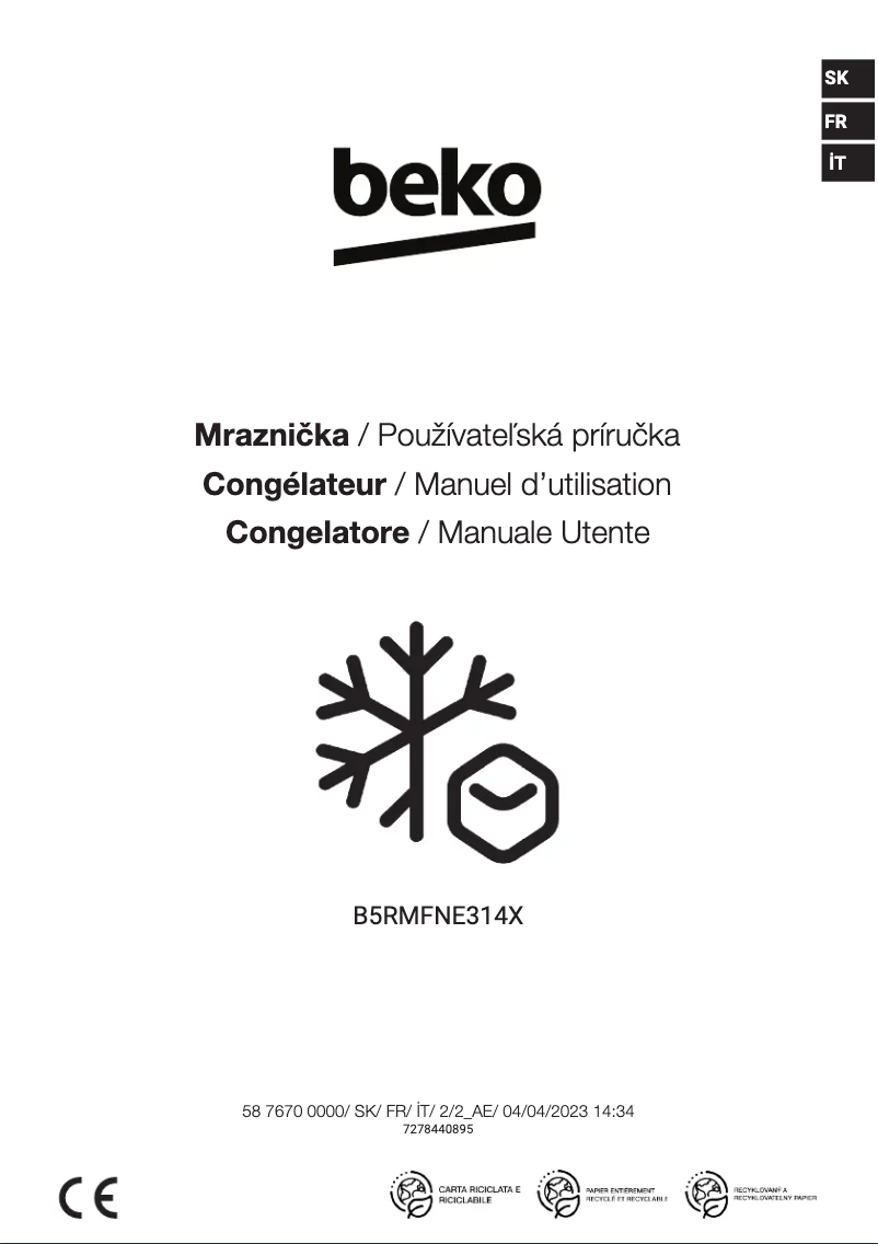 Page 1 de la notice Manuel utilisateur Beko B5RMFNE314X