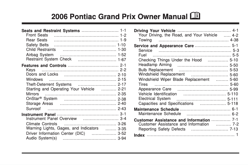 Page n°1 - Manuel utilisateur Pontiac Solstice (2006)