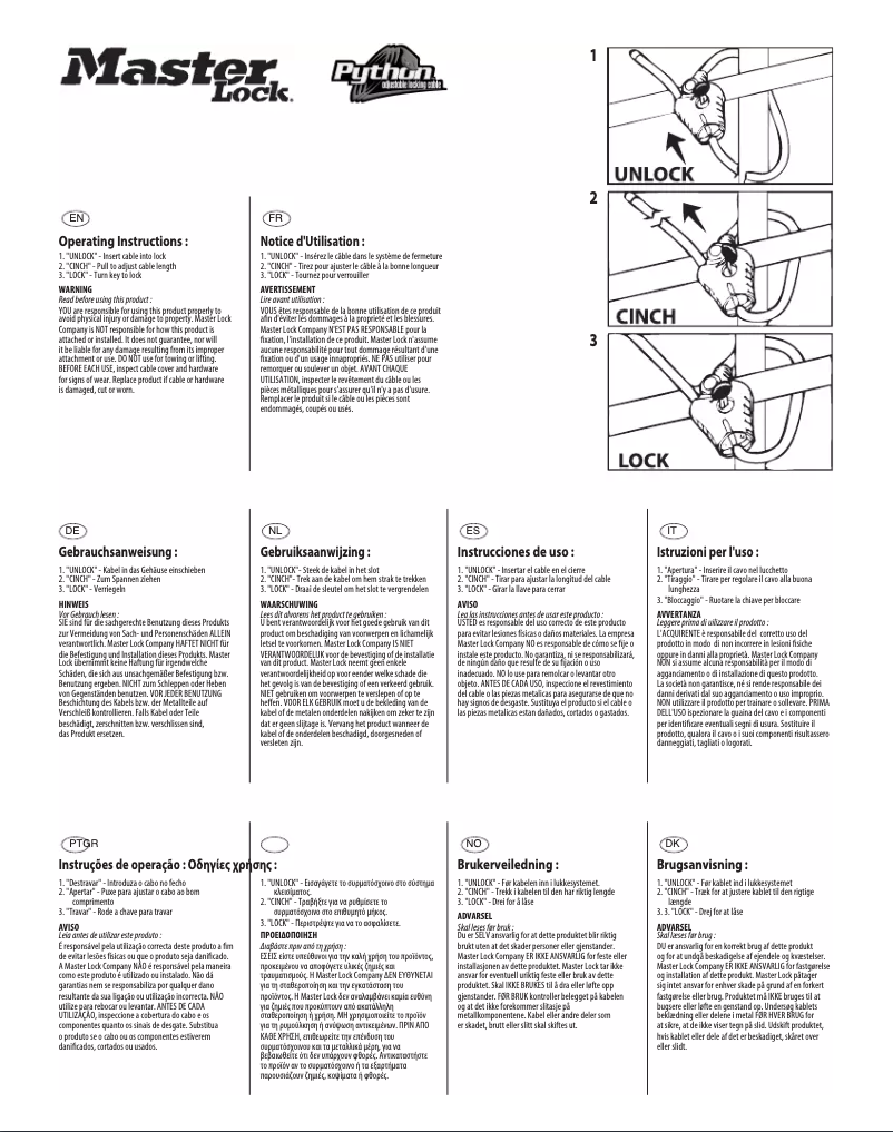Page n°1 - Manuel utilisateur Master Lock 8417