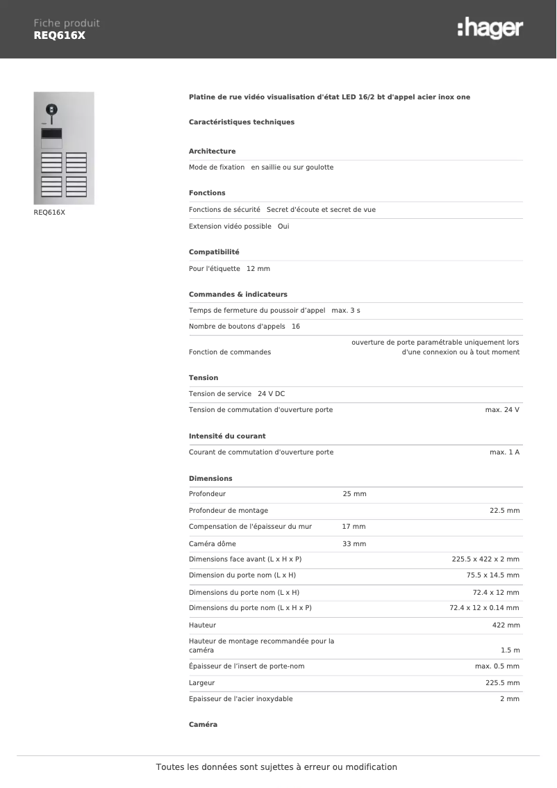 Image de la première page du manuel de l'appareil REQ616X