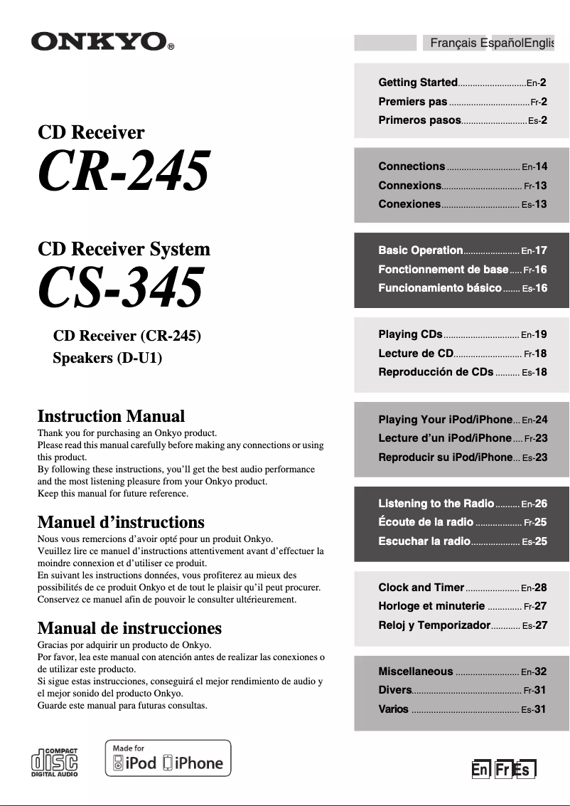 Image de la première page du manuel de l'appareil CS-345
