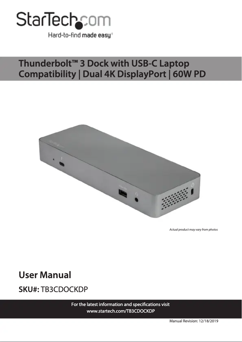 Image de la première page du manuel de l'appareil TB3CDOCKDP