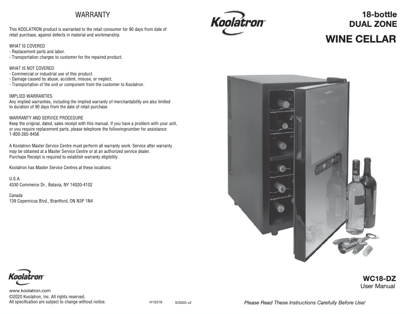 Page n°1 - Manuel utilisateur Koolatron WC18-DZ