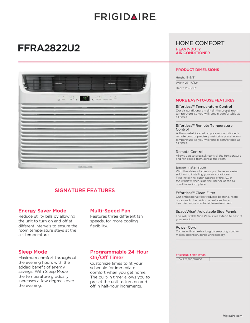 Page n°1 - Fiche technique Frigidaire FFRA2822U2