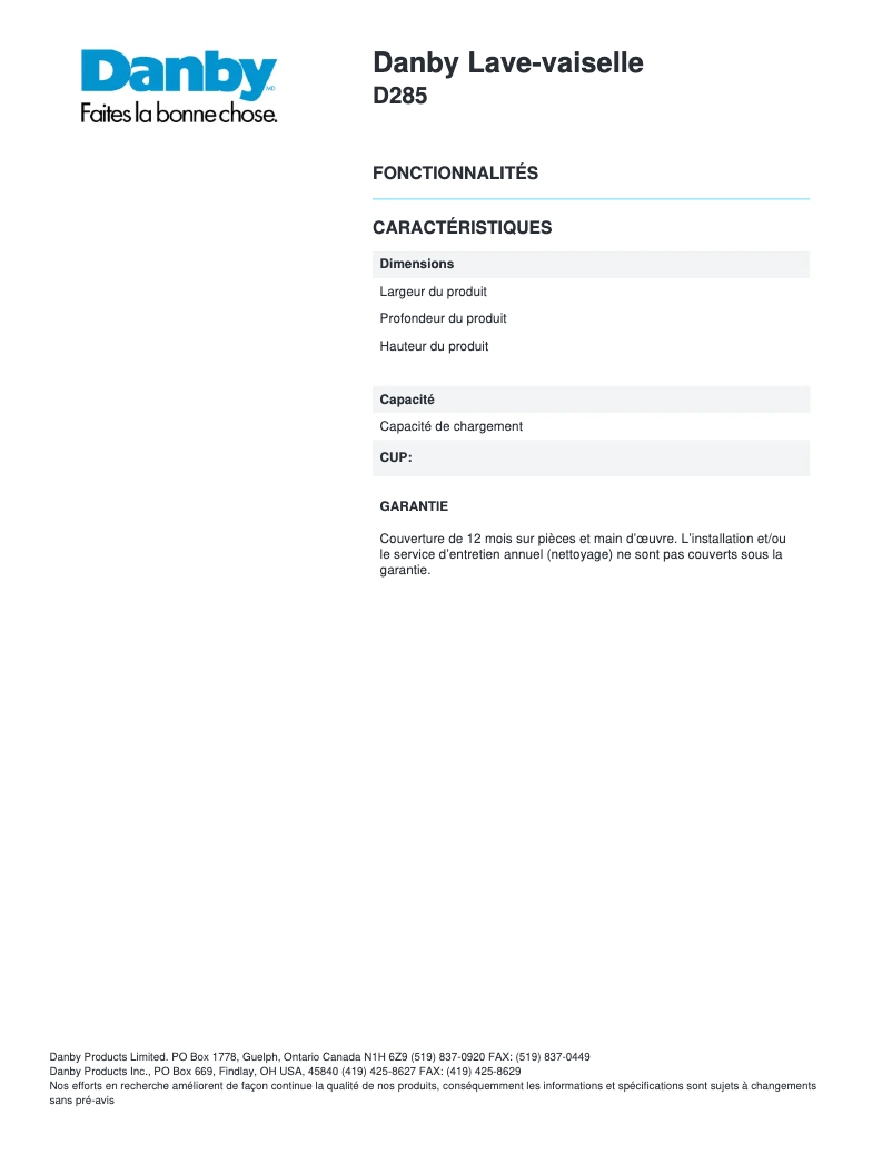 Image de la première page du manuel de l'appareil D285