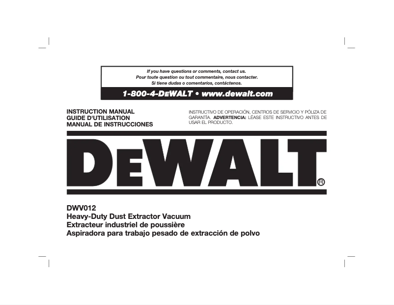 Page 1 of the manual User Manual DeWalt DWV012
