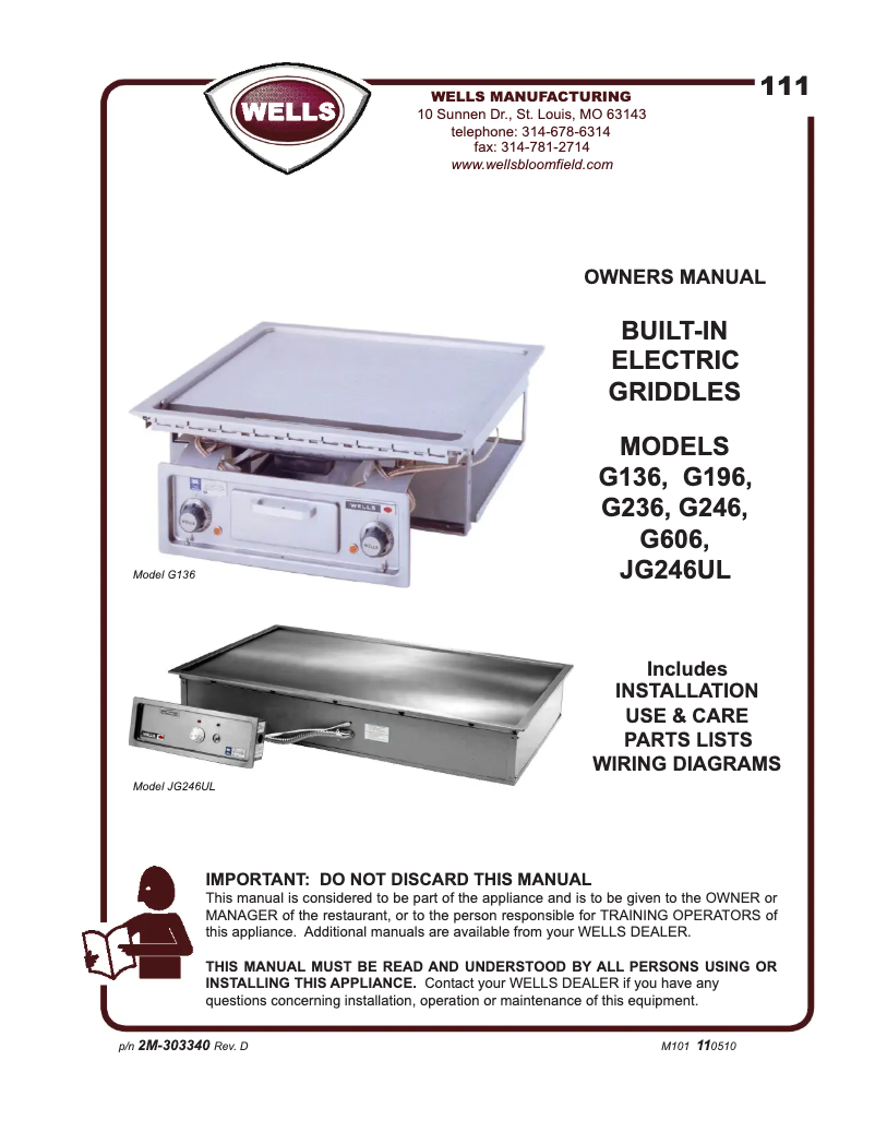 Page 1 de la notice Manuel utilisateur Wells JG246U