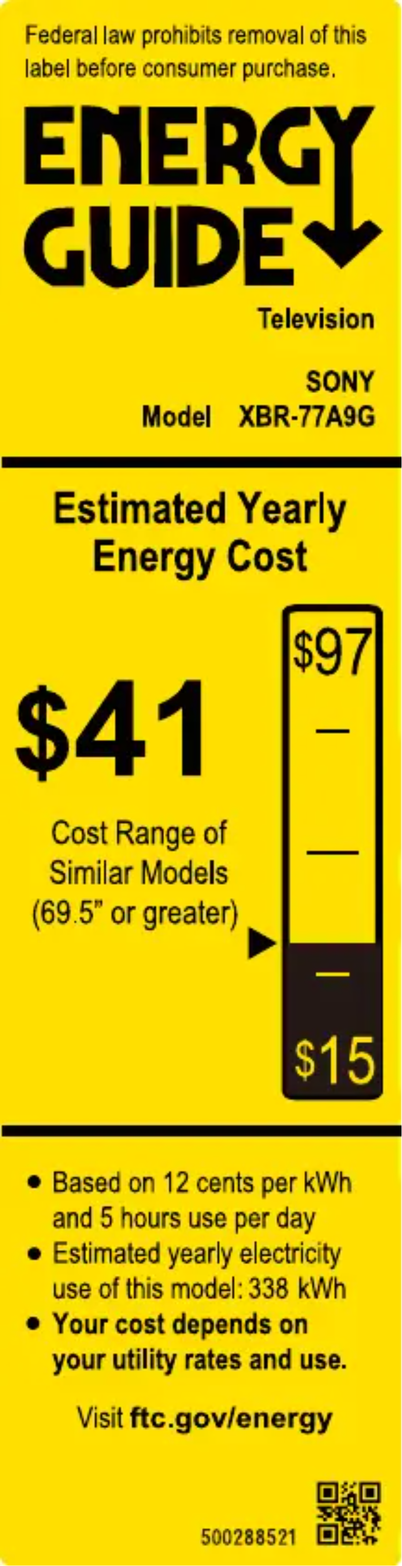 Page 1 de la notice Label énergétique Sony XBR-77A9G