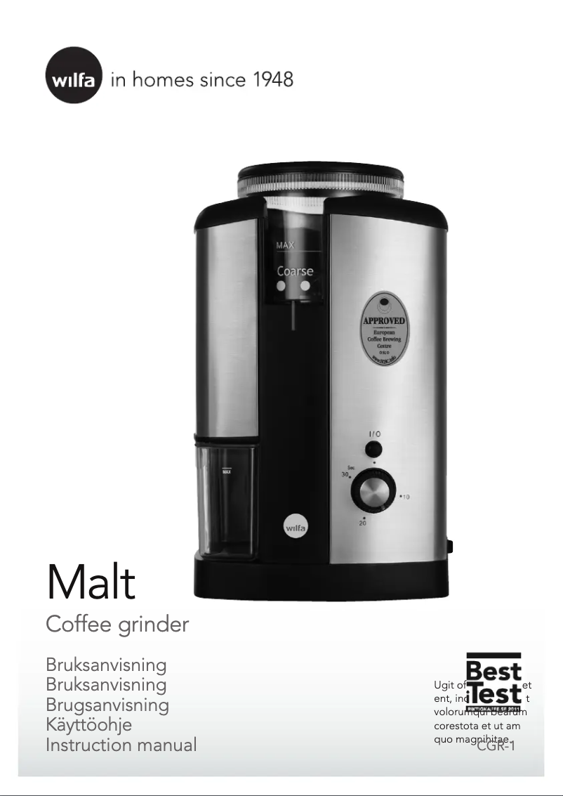 Page n°1 - Manuel utilisateur Wilfa CGR-1