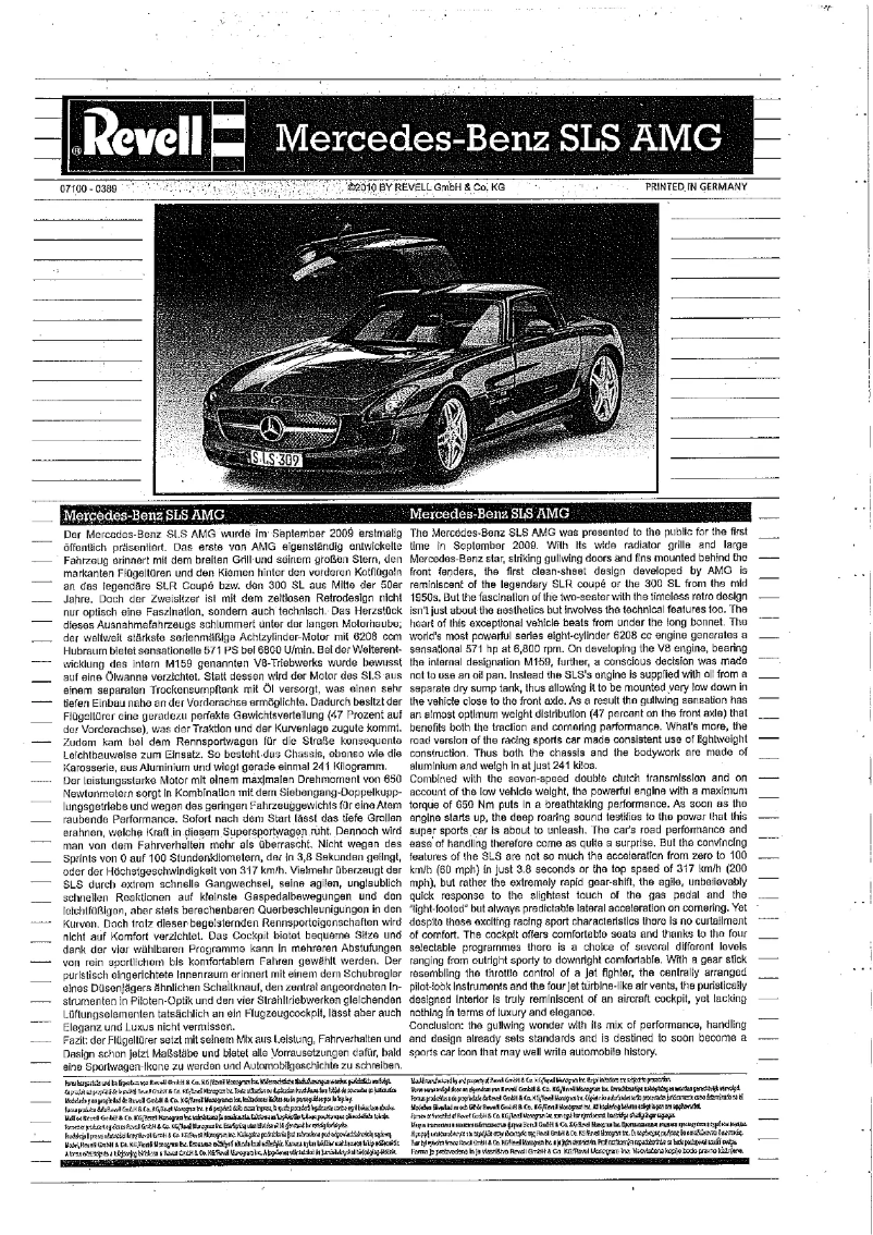 Page n°1 - Manuel utilisateur Revell Mercedes-Benz SLS AMG