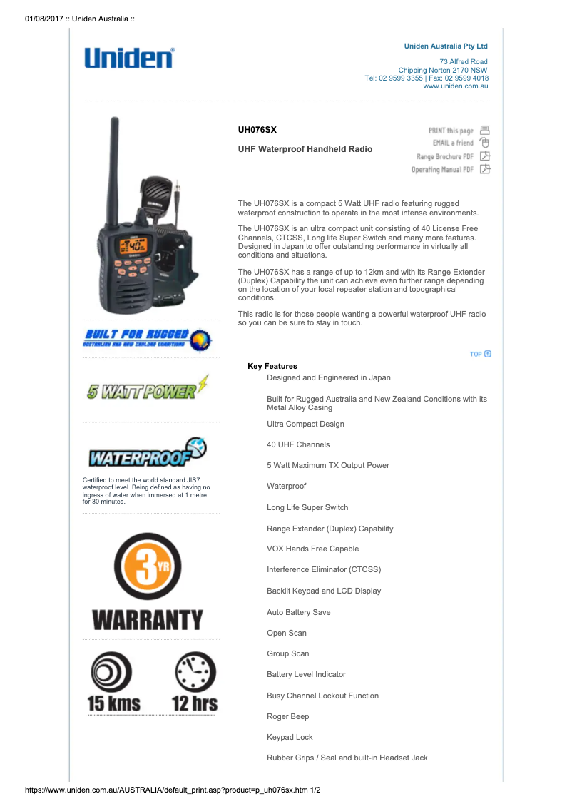 Image de la première page du manuel de l'appareil UH076SX